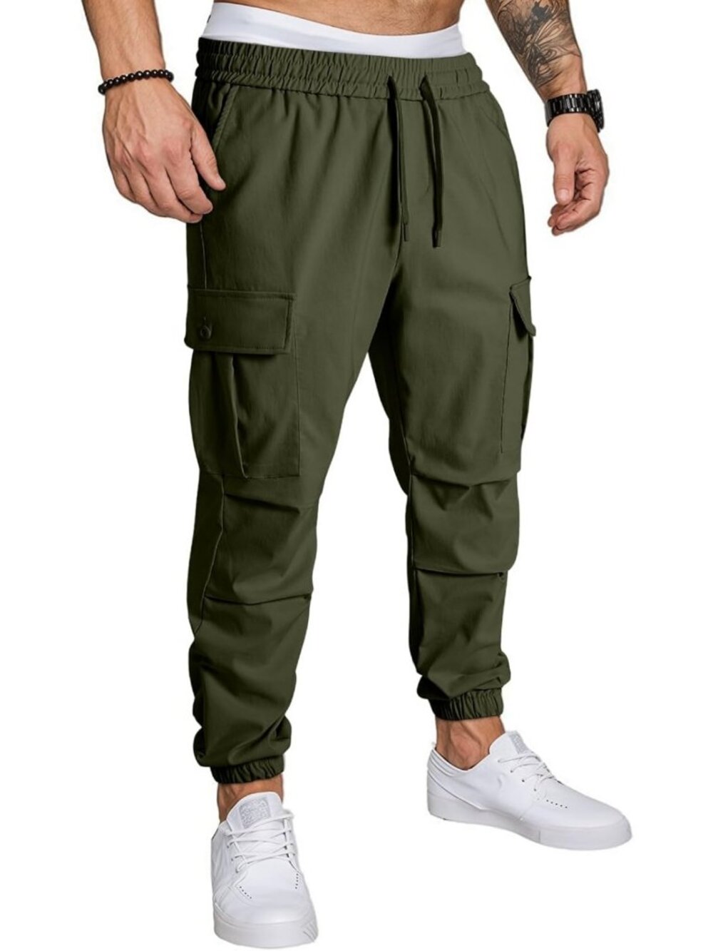 Men's Casual Cargo Joggers with Elastic Waist, Drawstring, Stretch Fit, Tapered